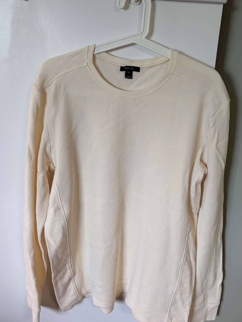 RW&CO. Men's Cream Ribbed Crewneck Sweater